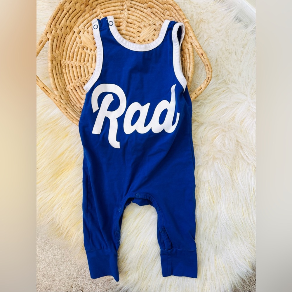 Olive + Scout Royal Blue White “Rad” Sleeveless Romper Size 6-12 Months